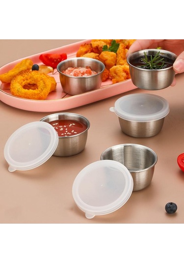 Sones 40 Ml 304 Paslanmaz Çelik Sos Kabı Plastik Kapaklı Sızdırmaz Sos Kabı Baharat Kabı