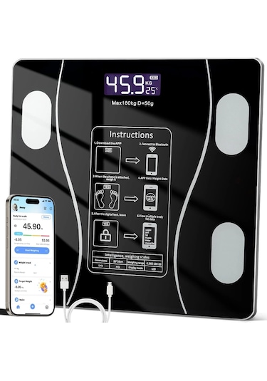 Akıllı Kablosuz Dijital Banyo Ve Vücut Yağ Ağırlık Ölçeği Vücut Kompozisyonu Analizörü Bluetoothlu Tartı