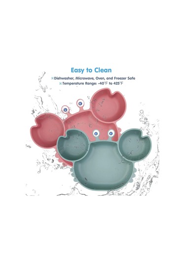 Bebek Güvenli Silikon Yemek Tabağı Emme Karikatür Çocuk Gri - Pembe