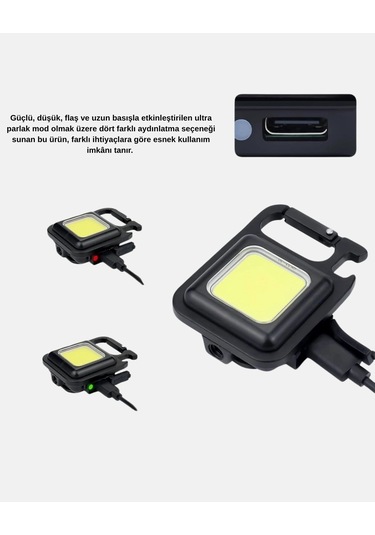 Led Mini Anahtarlık Fener 1000 Lümen Güçlü Işık Ve Usb Type-c Şarjlı Çok Renkli