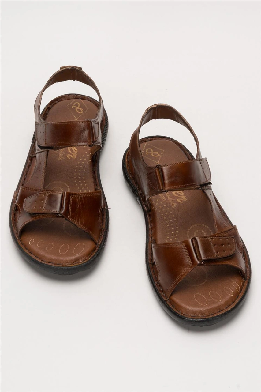 Erkek İçi Dışı Hakiki Deri Ortopetik Yazlık Esnek Ve Çok Hafif Günlük Ayakkabı Sandalet Taba Taba