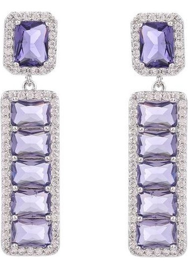 Novahub Mor Moda Cz Kare Dangle Küpe, Kadınlar İçin Romantik Sevgilisi Doğum Günü Hediyesi, Lüks Bakır Küpe Takı Çok Renkli