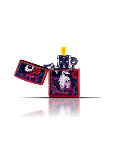 Çiçek Ve Kadın Desenli Benzinli Çakmak Çok Renkli