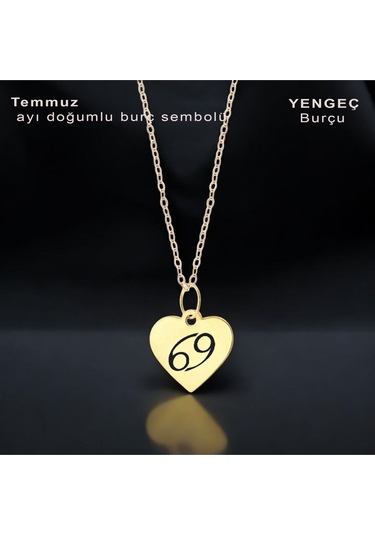 Temmuz Ayı Doğumlarına Özel Zincirli 14 Ayar Altın Plakalı Kalp Motifli Hediyelik Kolye-352ay Temmuz