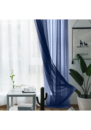 Monyee Kesikli Perde 140x260 Cm Lacivert 2 Adet - Işık Filtreleyici, Hafif Dokuma, Modern Ev Dekoru Diğer