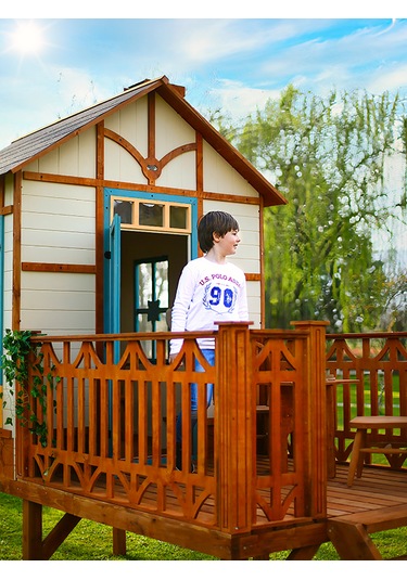 Mandu Ahşap Yerden Yüksek Ağaç Oyun Evi Çok Renkli