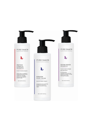 Pure Saach Professional Protein Complex + Silver Şampuan + Keratin Saç Kremi 3 x 400 ML