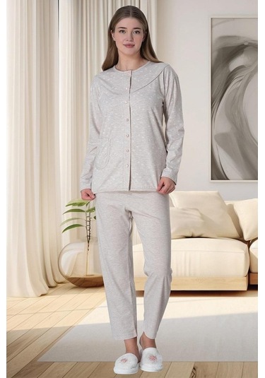 Mecit 6022 Bayan Vizon Büyük Beden Boydan Düğmeli Pijama Takımı 001