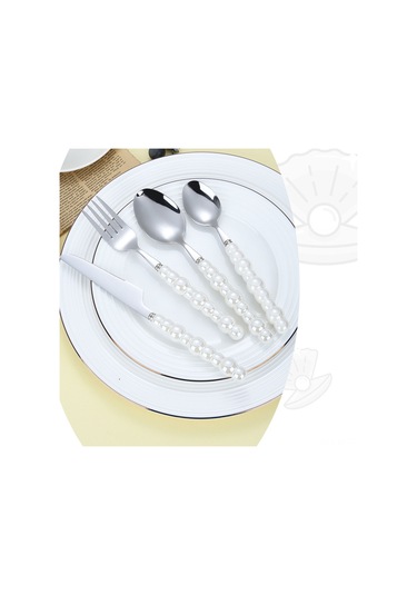 Shineyee 304 Paslanmaz Çelik Gümüş Perl Seramik Kollu Bıçak Çatal Kaşık Seti - Steak Ve Tatlılar İçin Lüks Tabakware Diğer