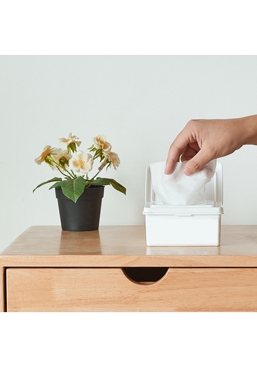 Kosona Beyaz Kapaklı Çekmeceli Depolama Kutusu - Islak Mendil, Makyaj Kuması, Maske Koruyucu - 13.2x11x7cm S Beyaz