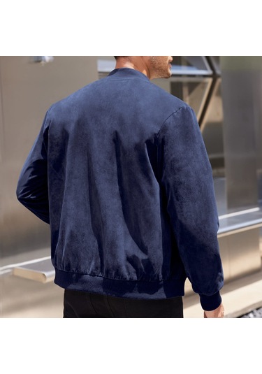 İlkbahar Ve Sonbahar Gündelik Sade Erkek Fermuarlı Ceket Siyah