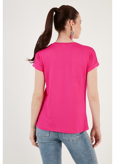 Lela V Yaka Relaxed Fit Yırtmaç Detaylı 2'Li Paket Bayan Bluz 5862000S2 Siyah-Fuşya