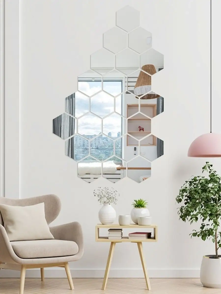 Anshery Aynalı Duvara Yapışan Petek Desenli Dekoratif Duvar Aksesuarları 79522229 Gri