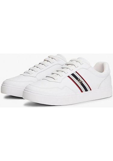 Tommy Hilfiger Th Dokuma Şeritli Düz Taban Kadın Beyaz Sneaker Fw0fw09001ybs Beyaz