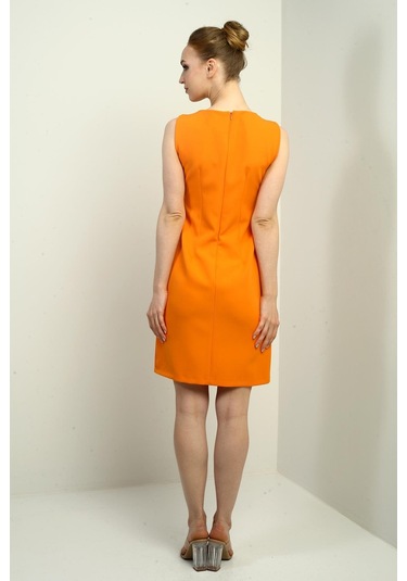 Kadın Kendinden Telalı Yan Düğmeli Kısa Elbise-40641 Oranj