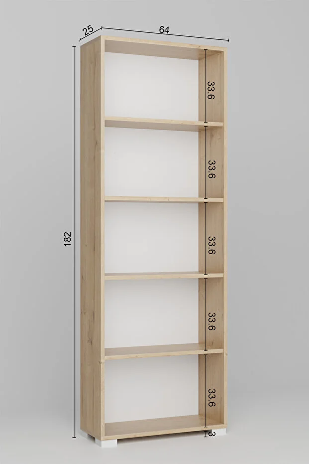 Lucas Serisi Safir Meşe 5 Raflı Kitaplık Safir Meşe