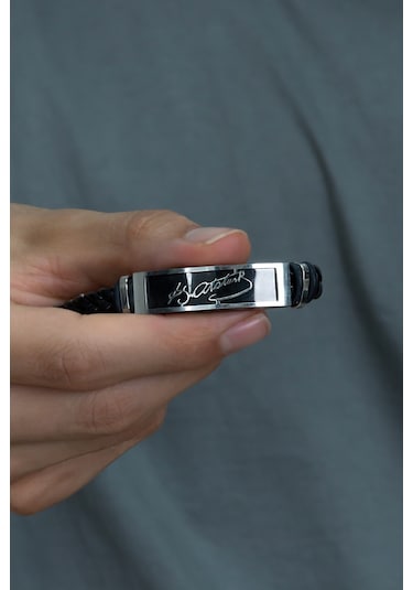 Atatürk İmzalı Deri Kordonlu Çelik Bileklik scb23 Çok Renkli