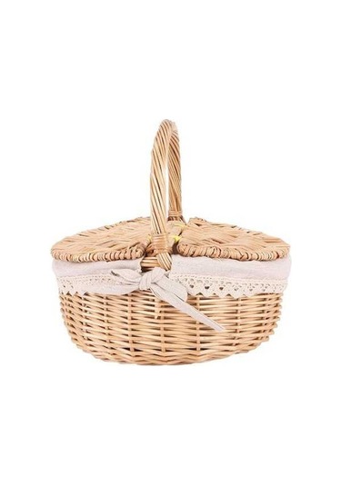 Bosphorusboutique02 El Yapımı Hasır Sepet, Kamp & Piknik İçin, Kahverengi Kapaklı Sepet Kahverengi