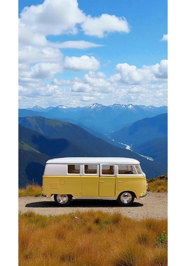 Nostaljik Metal Çek Bırak Sarı Wv Minibüs Araba Kapılar Açılır Diğer