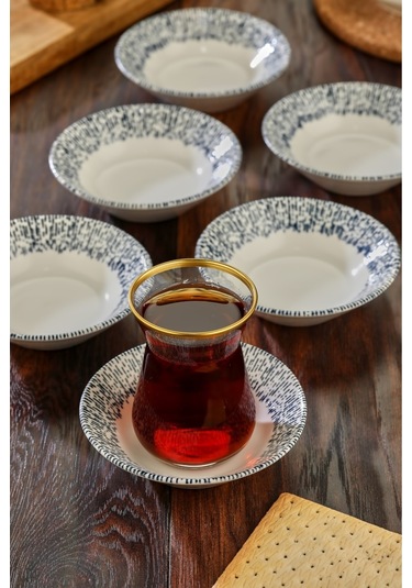 Cooker 6'lı Desenli Porselen Çay Tabağı Mavi