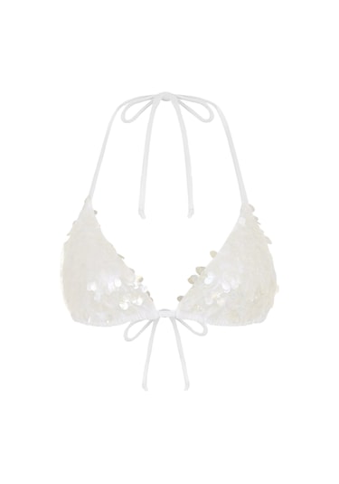 Oceanus Işıltılı Bikini Üstü Beyaz