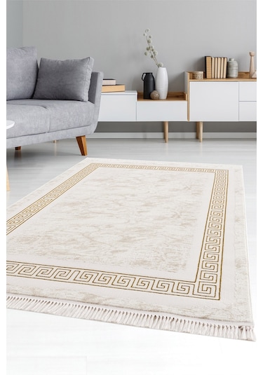 Efsun Krem Gold Modern Salon Ve Oturma Odası Halısı Krem