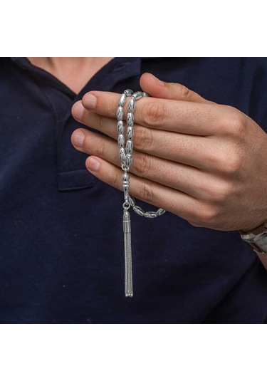 Gümüş Arpa Kesim Erkek Tesbih Sl12630 Gümüş