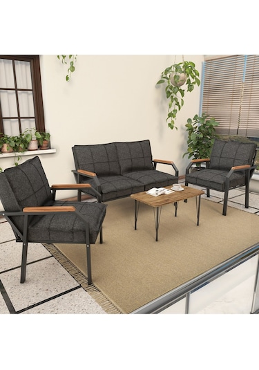 Mygusi Hayal Balkon, Bahçe, Cafe - Metal Kanepe Koltuk Takımı - 2+1+1 Sehaplı Antrasit