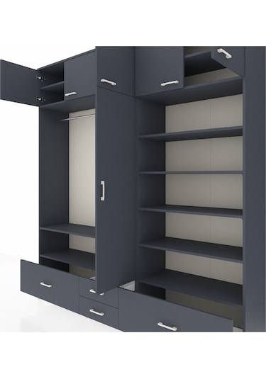 Hyperion Dolap 18 Raflı 4 Çekmeceli Tek Askılı 220x44x243 Antrasit-antrasit/antrasit Antrasıt/antrasıt