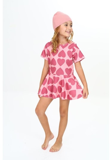 My Kids Wear Üç Parça Kız Çocuk Boneli Mayo Mint Yeşili - Pembe