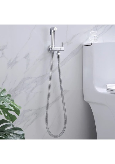 Spiralli Taharetmatik Pirinç Taharet El Duşu Askılı Ara Musluk Set 100 Krom