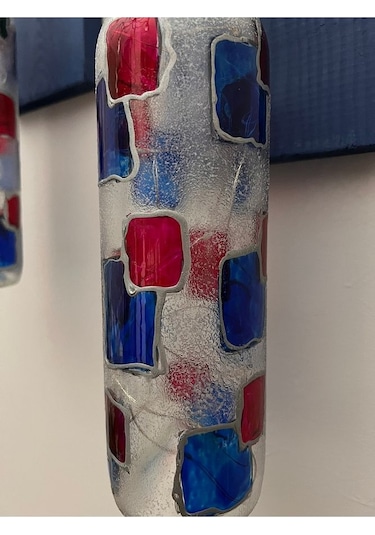 Led Işıklı Koyu Mavi Renkli Vitray Cam Salon Bar Bahçe Dekoru Şar Çok Renkli