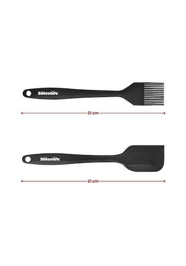 Silicolife Spatula Ve Fırça Seti, Isıya Dayanıklı Yanmaz Yapışmaz Silikon Spatula Ve Yumurta Fırçası 2 Li Set Siyah