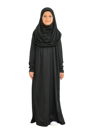 İki Parça Çocuk Elbisesi Seti Eşarp İle Takım Siyah