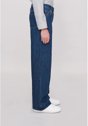 A.p.c Aaron Yüksek Bel Geniş Paça Lüks Japon Denim Pantolon Mavi