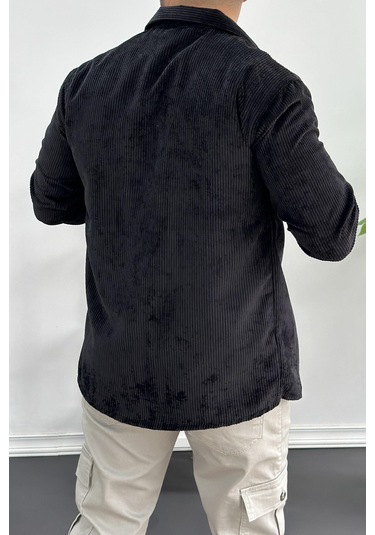Erkek Kadife Kumaş Gömlek Siyah Edw214 Siyah