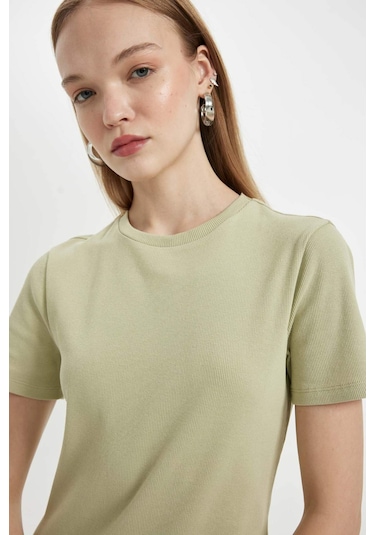 DeFacto Coool Bodycon Vücudu Saran Bisiklet Yaka Fitilli Kaşkorse Kısa Kollu Mini Elbise C1503AX24SPKH439 DeFacto Coool Bodycon Vücudu Saran Bisiklet Yaka Fitilli Kaşkorse Kısa Kollu Mini Elbise C1503AX24SPKH439