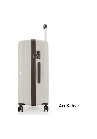 Mçs Bavul Büyük Ve Kabin 2li Set Kırılmaz Silikon Valiz V374 Kemik/acıkahve Kemik - Kahverengi