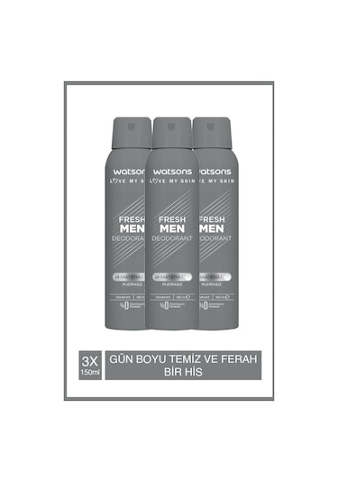 Watsons Fresh Pudrasız Erkek Sprey Deodorant 3 x 150 ML