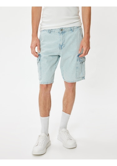 Koton Kargo Kot Şort Oversize Bermuda Cep Detaylı Pamuklu Açık İndigo 4sam40061ıd Açık İndigo