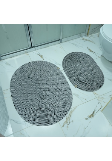 Zengin Supla 2'li Banyo Paspas Set Siyah - Beyaz