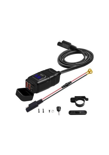 Pazly Çift Usb Portlu Qc3.0 Motorcu Şarj Cihazı - 12v Voltmetreli Hızlı Şarj