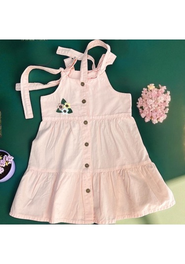 Nakışlı Renkli Elbise Pembe