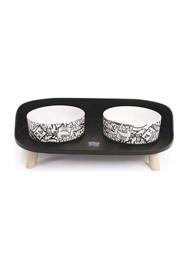 M-pets Altitude Urban Style Standlı Mama Ve Su Kabı Siyah Beyaz 450 Ml 244-51017.01