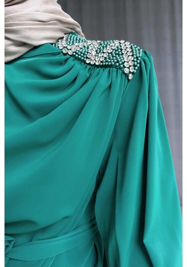 Omzu Taşlı Abiye - Yeşil