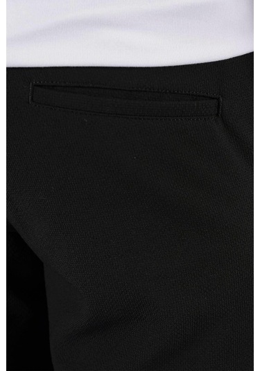 Slim Fit Yan Cepli Dokulu Esnek Casual Siyah Pantolon P 1139 Siyah