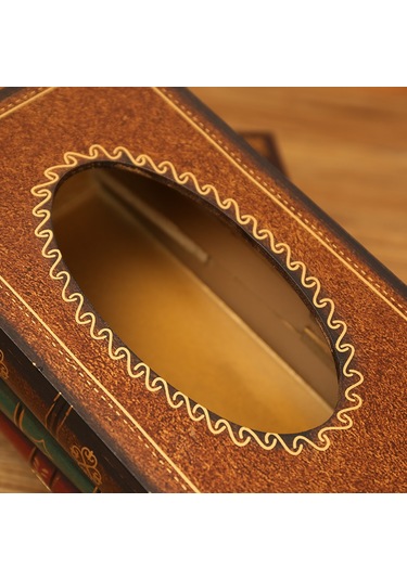 Xiyyadms Kahve Renkli Sanal Kitap Desenli Masaüstü Mendil Kutusu - Kafe Restoran Dekoratif Mendil Saklama Kutusu 4001b