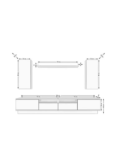 Decoraktiv Trendstyle 5220ds Slm Tv Ünitesi Tv Sehpası Beyaz - Siyah Mermer