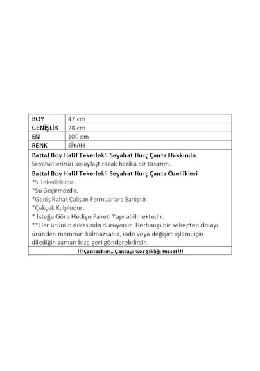 Battal Boy Hafif Tekerlekli Seyahat Hurç Çanta