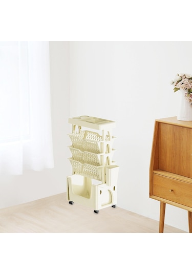 Suntek Mobil Kitaplık Arabası Tekerlekli Çok Amaçlı Bej